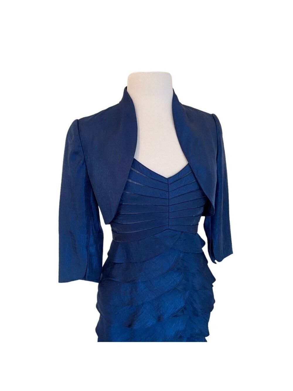 Adrianna Papell Mother Bride Groom Blue Tiered Chiffon Gown Bolero Wedding Guest